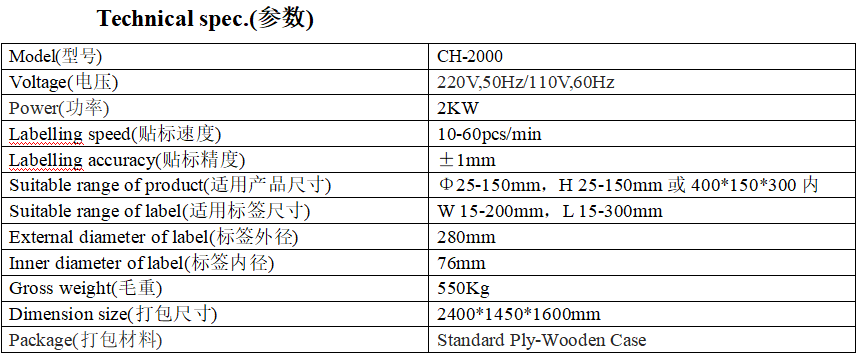 CH-2000型全自動圓瓶&方瓶雙面貼標機